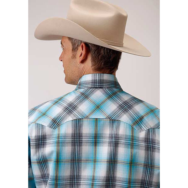 Men's Roper Sweetwater Plaid Snap Front Western Shirt - Blue - yeehawcowboy