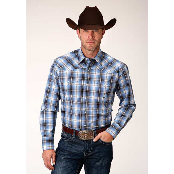 Men's Roper Storm Blue Ombre Snap Front Western Shirt - Blue - yeehawcowboy