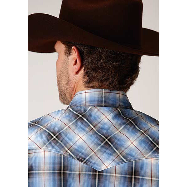 Men's Roper Storm Blue Ombre Snap Front Western Shirt - Blue - yeehawcowboy