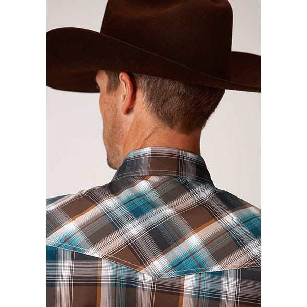 Men's Roper Chocolate Plaid Snap Front Western Shirt - Brown - yeehawcowboy