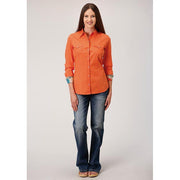 Women's Roper Solid Orange Poplin Western Shirt - Orange - yeehawcowboy