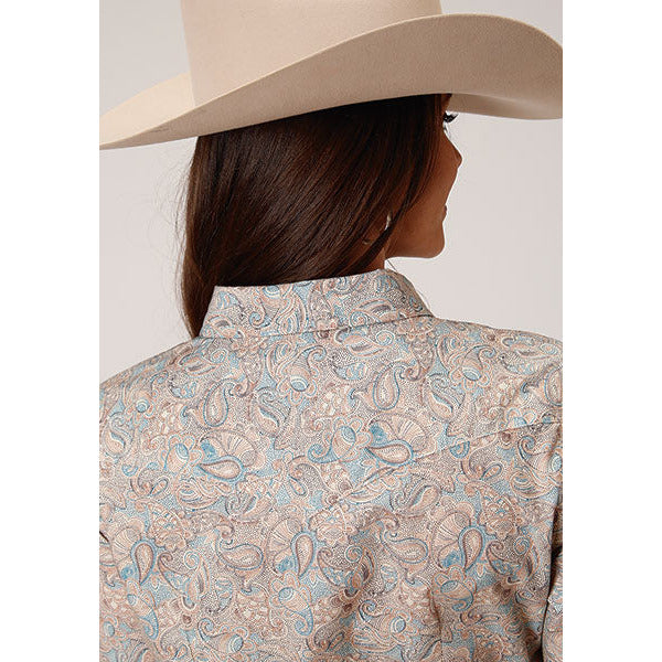 Women's Roper Dot Paisley Print Western Shirt - Brown - yeehawcowboy