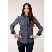 Women's Roper Checkered Arrows Western Shirt - Blue - yeehawcowboy