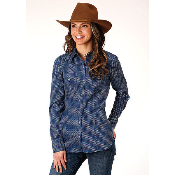 Women's Roper North South Arrows Print Western Shirt - Blue - yeehawcowboy