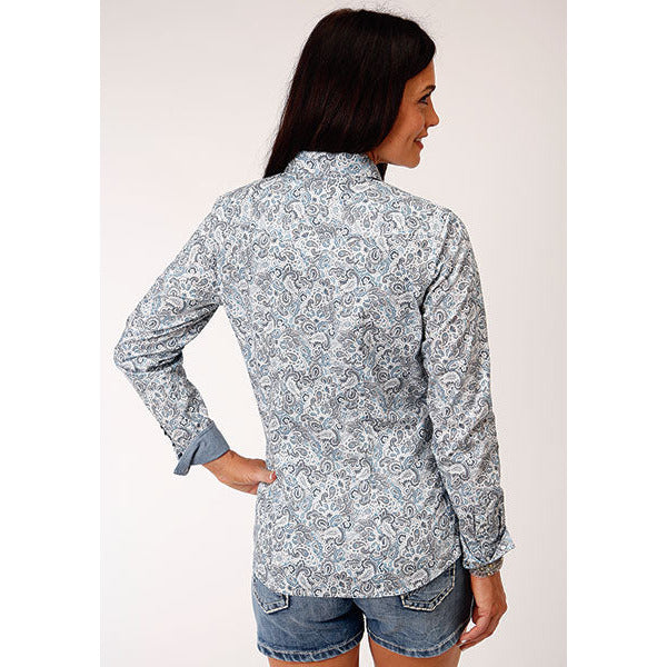 Women's Roper Vintage Paisley Print Western Shirt - Blue - yeehawcowboy