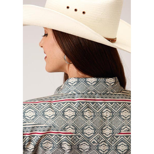 Women's Roper Tribal Texture Print Western Shirt - Gray - yeehawcowboy
