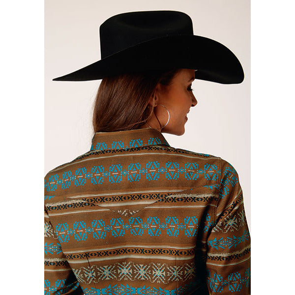Women's Roper Clay Aztec Print Western Shirt - Brown - yeehawcowboy