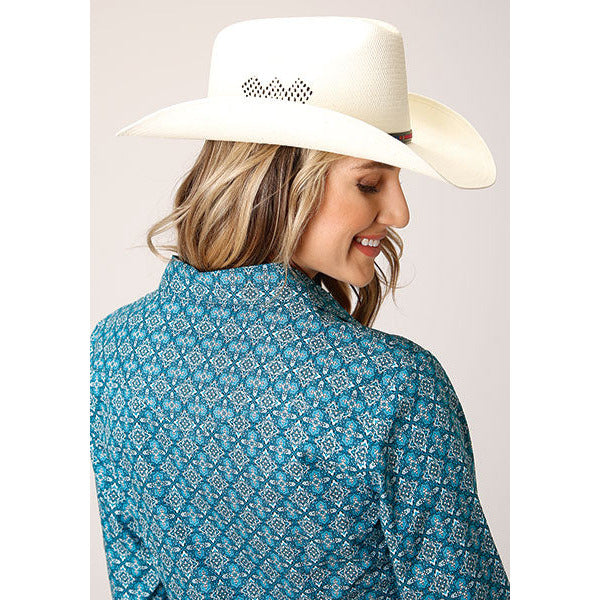 Women's Roper Victorian Foulard Western Shirt - Blue - yeehawcowboy