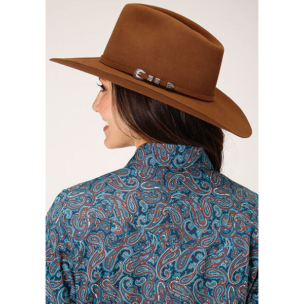 Women's Roper Blue Canyon Paisley Western Shirt - Blue - yeehawcowboy
