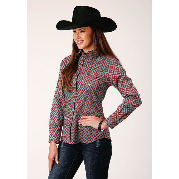 Women's Roper Classic Foulard Western Shirt - Wine - yeehawcowboy