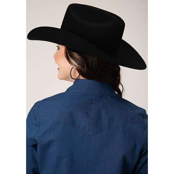 Women's Roper Black Fill Soilid Western Shirt - Blue - yeehawcowboy