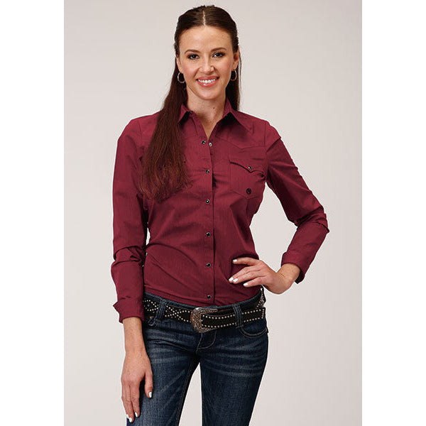 Women's Roper Snap Solid Color Western Shirt - Red - yeehawcowboy