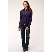 Women's Roper Black Fill Solid Western Shirt - Purple - yeehawcowboy