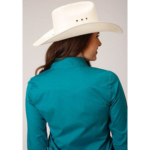 Women's Roper Solid Poplin Stretch Western Shirt - Turquoise - yeehawcowboy