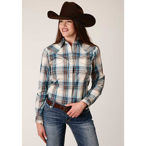 Women's Roper Cocao Plaid Western Shirt - Brown - yeehawcowboy