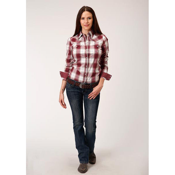 Women's Roper Red Ombre Western Shirt - Red - yeehawcowboy