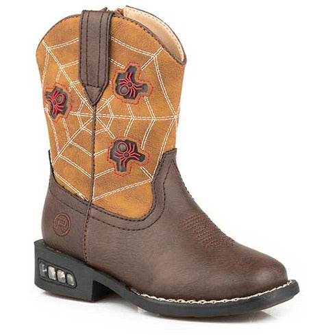 Toddler's Roper Spidie Light Up Boots Handcrafted Brown - yeehawcowboy