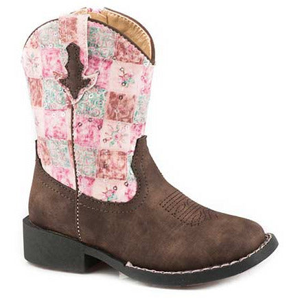 Toddler's Roper Floral Shine Western Boots Handcrafted Brown - yeehawcowboy