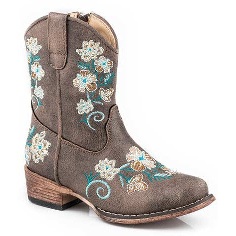 Toddler's Roper Juliet Floral Boots Handcrafted Brown - yeehawcowboy