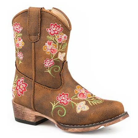 Toddler's Roper Juliet Floral Boots Handcrafted Tan - yeehawcowboy