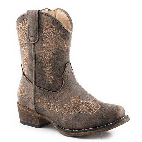 Toddler's Roper Riley Scroll Western Boots Handcrafted Brown - yeehawcowboy