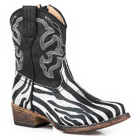 Toddler's Roper Riley Zebra Western Boots Handcrafted Black - yeehawcowboy