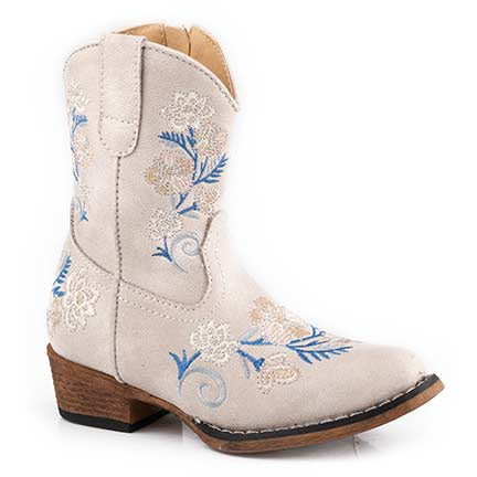Toddler's Roper Riley Floral Western Boots Handcrafted White - yeehawcowboy