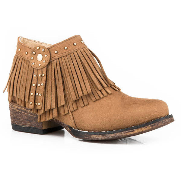Toddler's Roper Brittany Fringe Ankle Boots Handcrafted Tan - yeehawcowboy