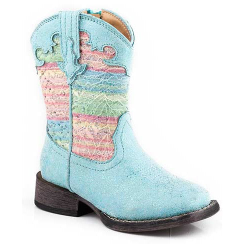 Toddler's Roper Glitter Lace Western Boots Handcrafted Turquoise - yeehawcowboy