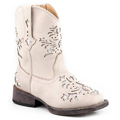 Toddler's Roper Lola Western Boots Handcrafted White - yeehawcowboy