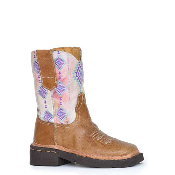 Toddler's Roper Az Aztec Leather Boots Handcrafted Tan - yeehawcowboy