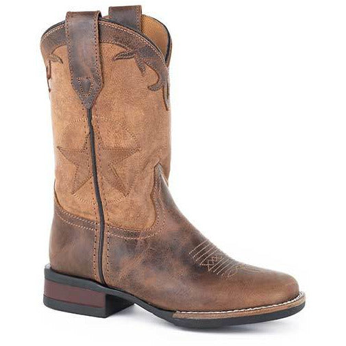 Kid's Roper Monterey Star Leather Boots Handcrafted Brown - yeehawcowboy