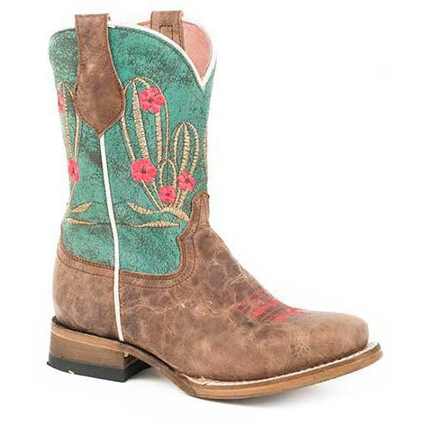 Kid's Roper Cactus Cutie Boots Handcrafted Turquoise - yeehawcowboy