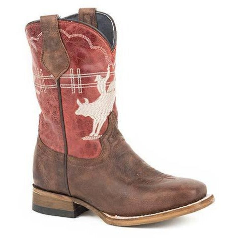 Kid's Roper Bull Rider Boots Handcrafted Brown - yeehawcowboy