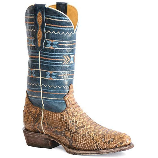 Men's Roper Peyton Aztec Python Boots Handcrafted Brown - yeehawcowboy