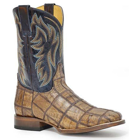 Men's Roper Caiman Check Exotic Patchwork Boots Handcrafted Tan - yeehawcowboy