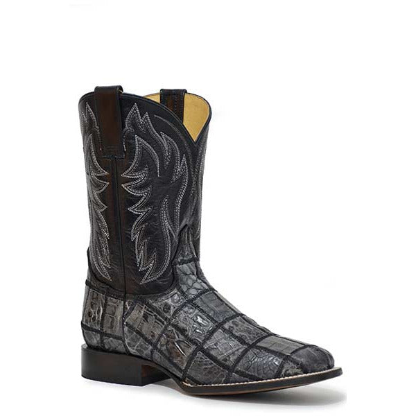 Men's Roper Caiman Check Exotic Patchwork Boots Handcrafted Gray - yeehawcowboy