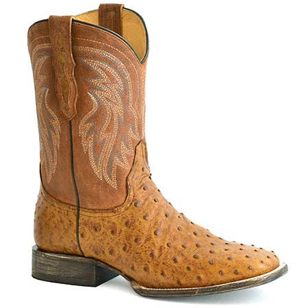Men's Roper Oliver Ostrich Hybrid Sole Boots Handcrafted Brown - yeehawcowboy