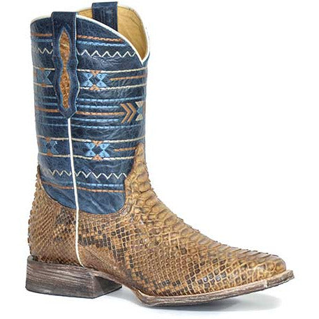 Men's Roper Peyton Aztec Python Hybrid Sole Boots Handcrafted Brown - yeehawcowboy