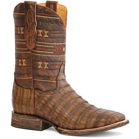 Men's Roper Cody Caiman Tail Hybrid Sole Boots Handcrafted Brown - yeehawcowboy