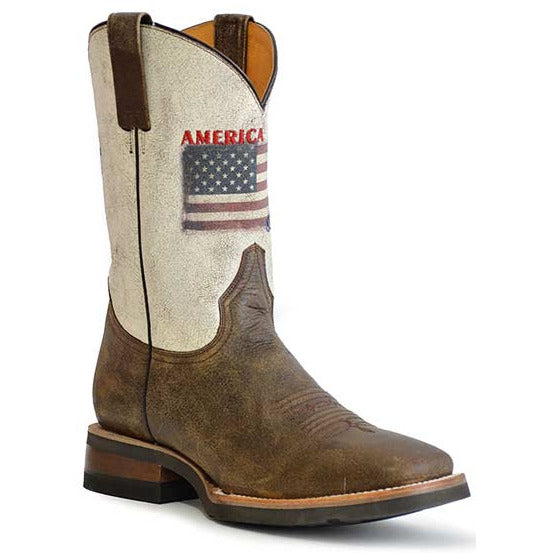 Men's Roper America Strong Leather Boots Handcrafted Brown - yeehawcowboy