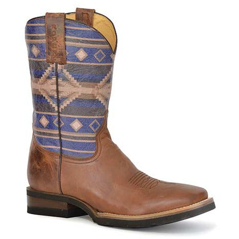 Men's Roper Aztek Geo Sole Leather Boots Handcrafted Tan - yeehawcowboy