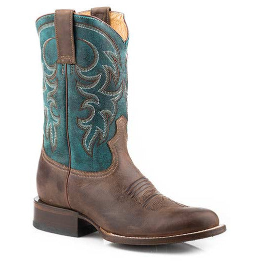 Men's Roper Rowdy Leather Boots Handcrafted Brown - yeehawcowboy