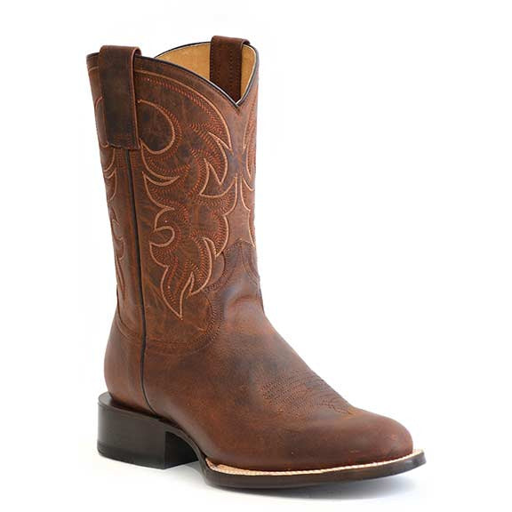 Men's Roper Round About Leather Boots Handcrafted Brown - yeehawcowboy