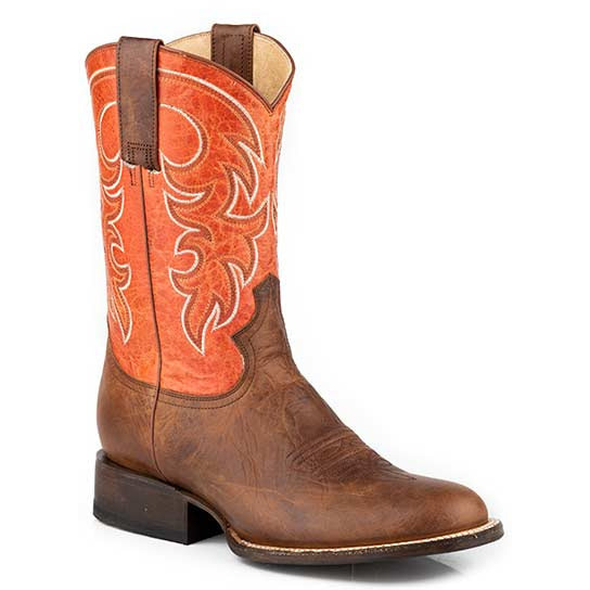 Men's Roper Rowdy Leather Boots Handcrafted Tan - yeehawcowboy