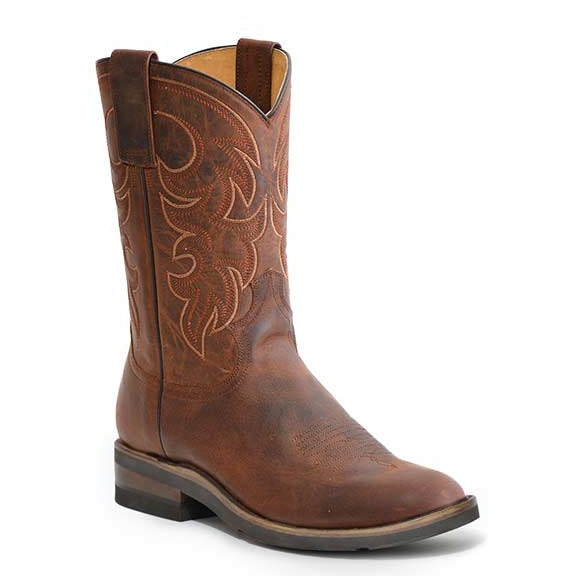 Men's Roper Round About Leather Geo Sole Boots Handcrafted Brown - yeehawcowboy
