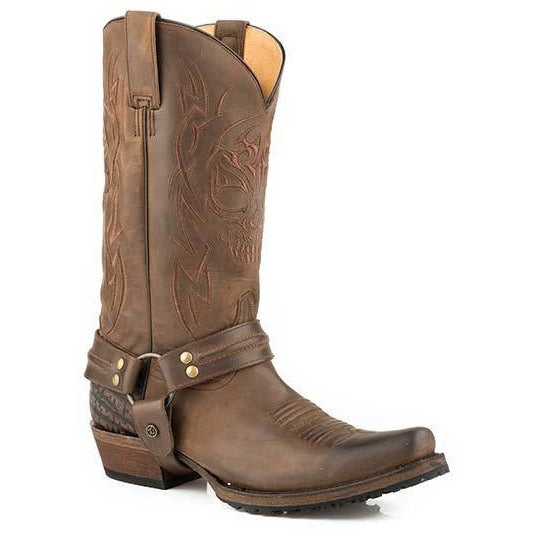 Men‚Äôs Roper¬† Skull Boots Handcrafted Brown - yeehawcowboy