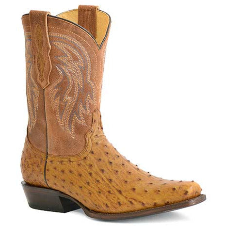 Men's Roper Oliver Ostrich Boots Handcrafted Brown - yeehawcowboy