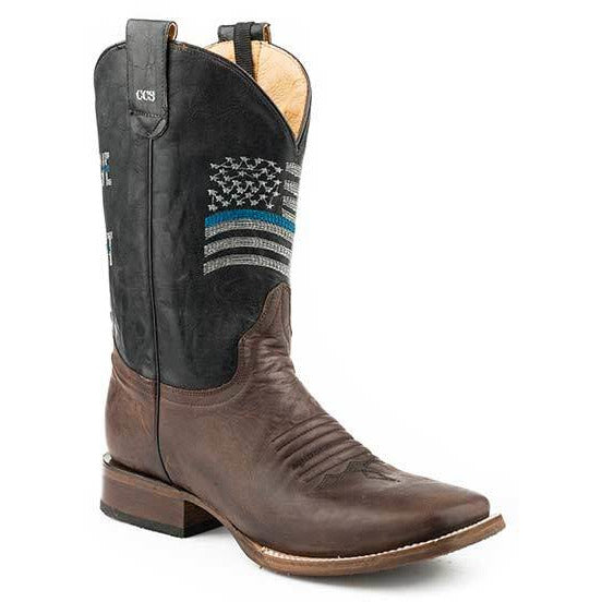 Men's Roper Thin Blue Line With Concealed Carry Flextra Boots Handcrafted Performance System Brown - yeehawcowboy