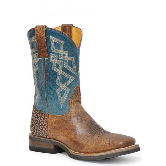 Men's Roper Merritt Leather Geo Sole Boots Handcrafted Tan - yeehawcowboy